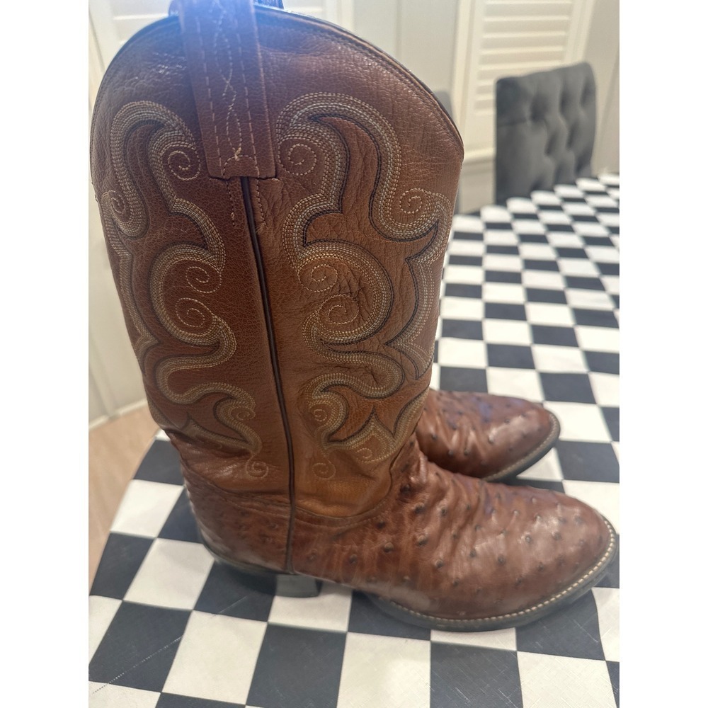 Tony Lama Ostrich Western Cowboy Boots Mens Brown Leather size 11D